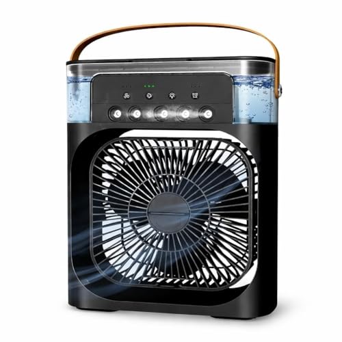 Image of Drumston (15 Years Assured Warranty) Personal Mini Air Cooler Fan with Humidifier Mist, Adjustable Wind Speeds, LED Night Light, USB Powered Portable Desk Cooler for Bedroom Office Study Room (Black)