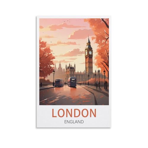 Poster de voyage vintage Londres Angleterre - 30 x 45 cm - Décoration murale pour salon, chambre à coucher, dortoir, maison et bureau