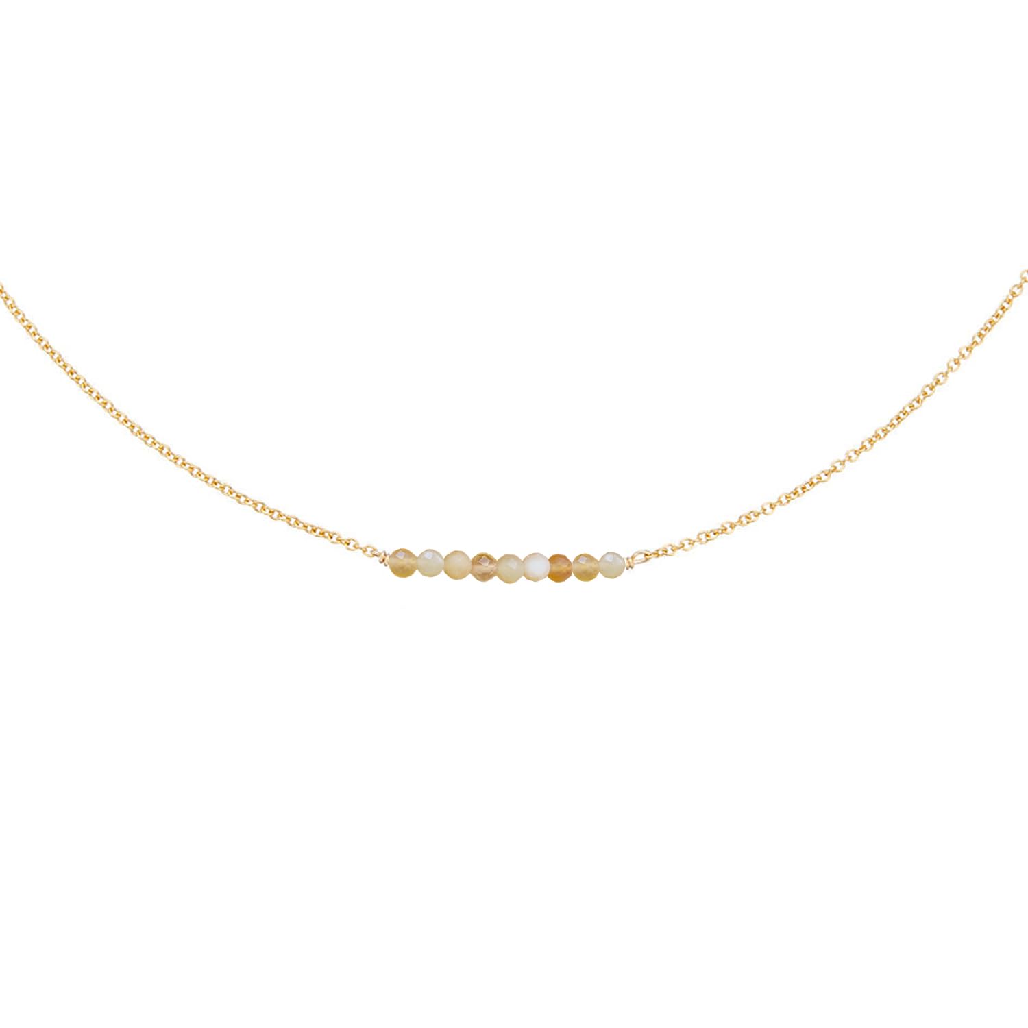 DeScount Dainty Birthstone Beaded Bar Necklace,18K Gold Plated Handmade Faceted Turquoise,Lapis,Amazonite,Tiger Eye,Emerald,Ruby,Blue Apatite,Opal