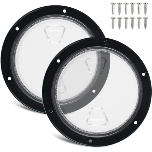 6 Inch Boat Hatch 2Pack,Boat Deck Plates Round Non-Slip Inspection Hatch with Clear Detachable Cover,Marine Access Hatch Deck Hatches for RV Boat Yacht Kayak Outdoor Mount-Screws Included（Black）