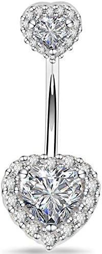 OUFER 14mm Double Heart Cubic Zirconia Navel Belly Button Ring Surgical Steel Piercing Jewelry
