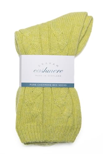 Image of Pure Cashmere Cable Bed Socks - Made in Scotland - Gift Boxed (Lemongrass), Onesize