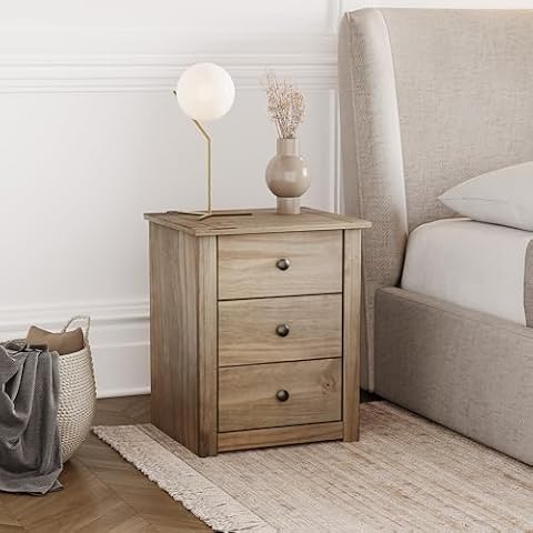 Vida Designs Stolik nocny z litego drewna sosnowego 3 szuflady komoda sypialnia meble woskowane