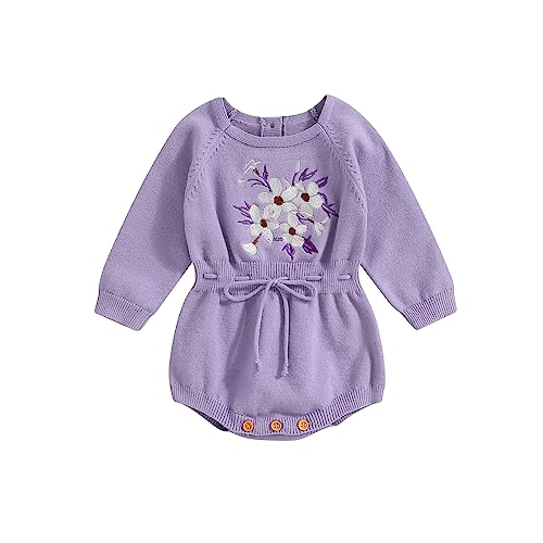 ZAXARRA Baby Girl Sweater Romper Baby Girl Knit Sweater Embroidery Flower Sweatshirt Romper Infant Fall Clothes