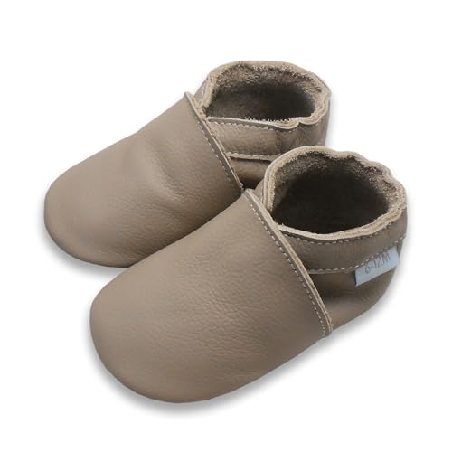 Image of Basrakids Leather Baby Shoes Boys Girls Moccasins Infant Toddler Slippers Soft Sole Anti-Slip Baby Walking Crib Shoes