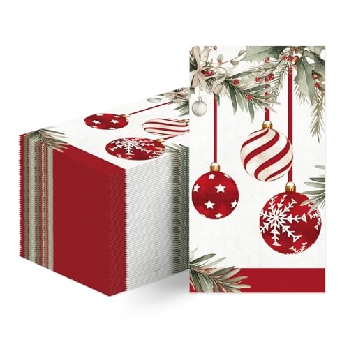 TAJWE 100 Count Christmas Disposable Napkins Ornament Xmas Paper Cocktail Napkins Winter Holiday Decorative Lunch Dinner Guest Hand Towels for Kitchen Bathroom Party Supplies 4.3x7.8