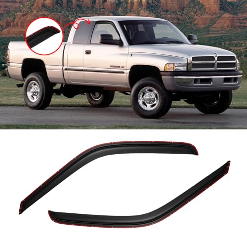 Image of in-Channel Window Visor for 1994-2001 Dodge Ram 1500, 1994-2002 Dodge Ram 2500 /3500 Pickup (Excludes Towing Mirror), Rain Guards Shields Vent Deflector Shade Wind Dark Smoke, 2PCS