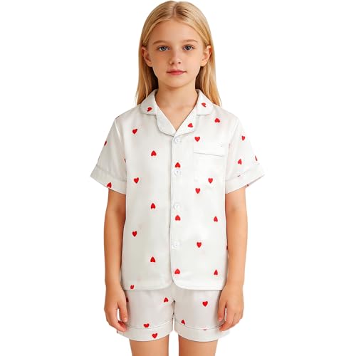 JinBei Pijama Niña Verano, Conjunto Pijamas Manga Corta, 11-12 Años, Blanco