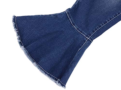 Anna-Kaci Women's Boho Ripped Frayed Raw Ruffle Hem Denim Jeans Flared Pants4