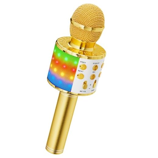 Trådlös karaoke-mikrofon, Ankuka 4-i-1 handhållen Bluetooth-mikrofoner högtalare karaokemaskin med dansande LED-lampor, hem KTV spelare kompatibel med Android & iOS-enheter för fest/barn sjung Guld