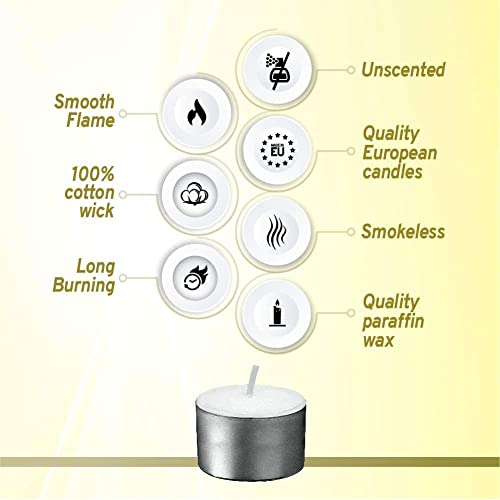 Bolsius 50 Unscented Tea Lights - 8 Hours Burn Time - Premium European Quality - Consistent Smokeless Flame - 100% Cotton Wick - Dinner, Wedding, Party, Restaurant, Spa, Church, & Home Décor Tealights #TOP2
