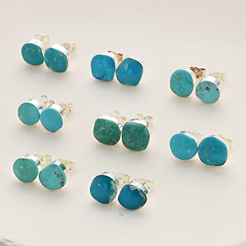 Zengori 1 Pair 925 Sterling Silver Natural Freeform Turquoise Stud Earrings Women Jewelry Ss043 #TOP4