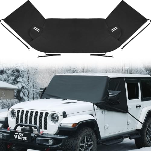 JOYTUTUS Windshield Snow Cover for Wrangler JK JL & Gladiator JT | All-Weather Protection with Side Mirror Covers | Waterproof, Anti-Theft Design