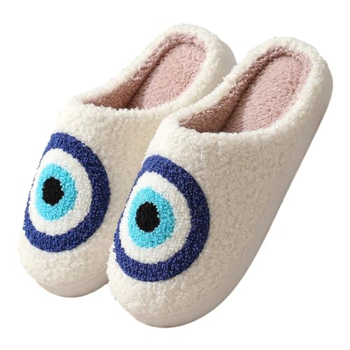 Hujinkan Plush Home Slippers Women, Halloween Evil Eyes Slippers, Anti-Slip Slipper Shoes Thick Sole For Evil Eyes Design, Warm Spooky Slippers For Home, Bedroom, Living Room, Hotel, Traveling