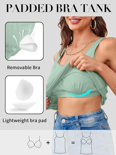 Image of V FOR CITY Women Tank Top with Built-in Padded Bra Adjustable Wide Strap V-Neck Camisole Cotton Cami Shirts
