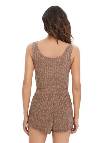 SOLY HUX Women's Button Front Ribbed Knit Tank Top and Shorts Pajama Set Sleepwear Lounge Sets3