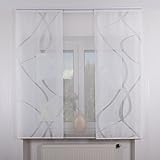 3er Set Schiebegardine Flächenvorhang inkl. Zubehör (in versch. Längen) Feline-Teresa II, Farbe:weiß, Vorhanglänge:165 cm, Farbe Paneelwagen:Silber