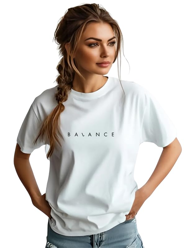 100% Cotton Printed White T-Shirt for Women | Soft & Breathable Round Neck Tee | Stylish Casual Wear for Daily Use Balance-image-13