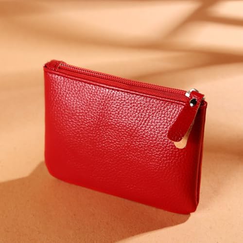 PU Leather Coin Zipper Wallet Purse for Women Men Portable Change Pouch Coin Bag for Credit Card-Red