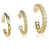 BLNC Set de 3 pares de pendientes con clip para mujer, Ear Cuffs dorados ajustables, falsos piercings de cartílago Helix, sin perforación