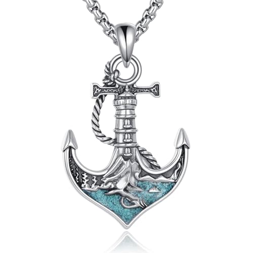 Chaîne en argent ancre turquoise YAFEINI bijou anti-allergique durable
