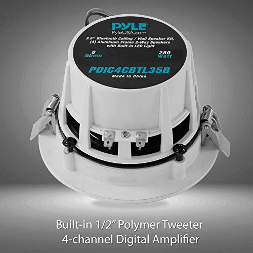Pyle 3.5” Ceiling Wall Mount Speakers - 2-Way Full Range Sound Stereo Speaker Flush Design W/Bluetooth Led Light Aluminum Frame Housing 60Hz - 20Khz Frequency Response & 280 Watts Peak Pdic4Cbtl35B #TOP1