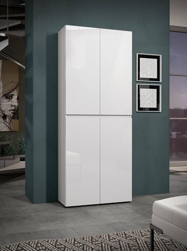 Dmora Scarpiera Alberton, Mobile portascarpe, Armadio da Ingresso Multiuso, Mobiletto per Calzature, Made in Italy, 80x34h200 cm, Bianco Lucido