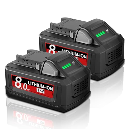 Image of 2Pack 8.0Ah Replacement for Milwaukee M18 Battery 18 Volt Battery 18V Compatible with 48-11-1810 48-11-1820 48-11-1840 48-11-1850 48-11-1828 48-11-1860 Cordless Power Tools