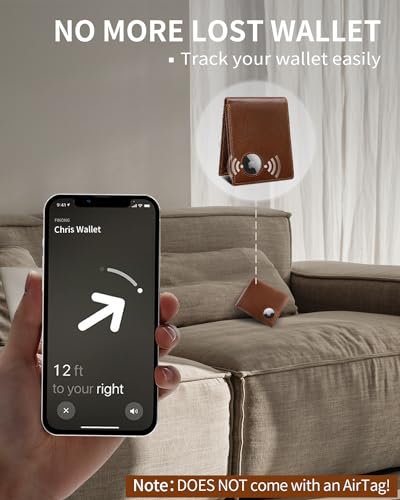 Airtag Wallet for Men Bifold Genuine Leather RFID Blocking Men's Wallet with Airtag Holder 2 ID Windows 14 Cards Holders - Gift Box (Airtag Not Included)2