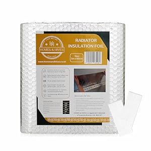 Huizen en bijenkorven Radiatorisolatie Reflecterende folie – 5 m x 60 cm thermische bellenverwarmingsrol – verbetert de efficiëntie van de radiator en vermindert warmteverlies – inclusief zelfklevende