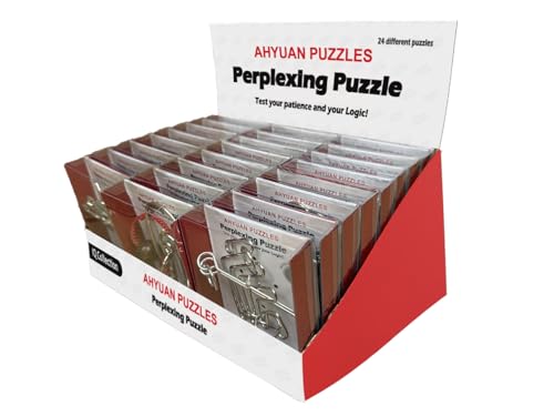 AHYUAN 24 Packs Large Metal Puzzles Brain Teaser IQ Wire Puzzles with Individual Backside Solution Paper Box Gift Package Educational Puzzle Games Toys Magic Trick Toy Party Favors for Kids Adults
