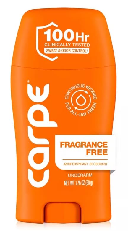 Carpe 100HR Sweat & Odor Control Antiperspirant Deodorant - Fragrance Free - 1.76oz: Paraben-Free, Phthalate-Free, Vegan, Cream