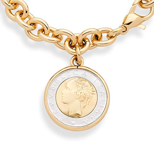 Miabella Gold Plated Bronze Italian Genuine 500-Lira Coin Charm Rolo Link Chain Bracelet for Women Made in Italy by Miabella - Image 2