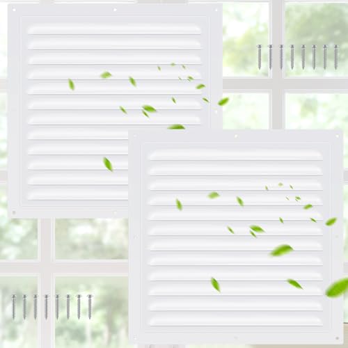 Yaocom 2 Pcs 12 x 12 Inch Aluminum Attic Vents Metal Gable Wall Shed Vent with Screen Mesh Square Louver Grille for Exterior Door House Attic Garage Ceiling