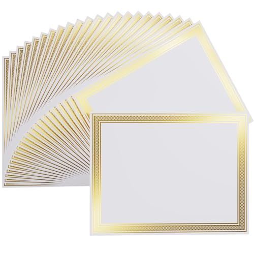 100 Count Award Certificate Paper 8.5 x 11 for Printing - Blank Cardstock for Graduation, Diploma and Achievement (Ivory with Gold Foil, Letter Size)
