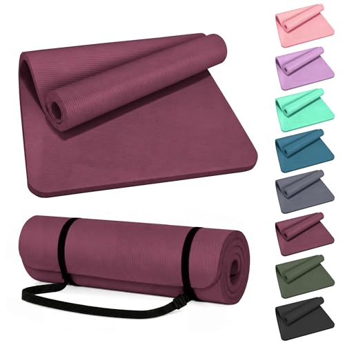 HULKFIT 1 Extra Thick Yoga Mat High Density Non Slip Exercise Mat with Carrying Strap Fitness Mat for Pilates Fitness Home Gym & Floor Workouts(Burgundy)