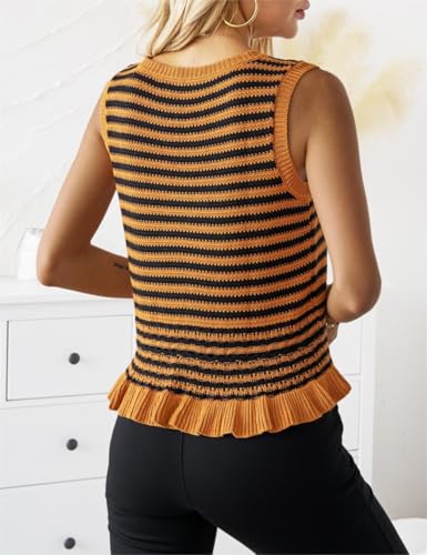 Image of CiCiBird Women Cute Crop Sweaters Vest Knit Sleeveless Pullover Tops Crochet Ruffle Hem Tank