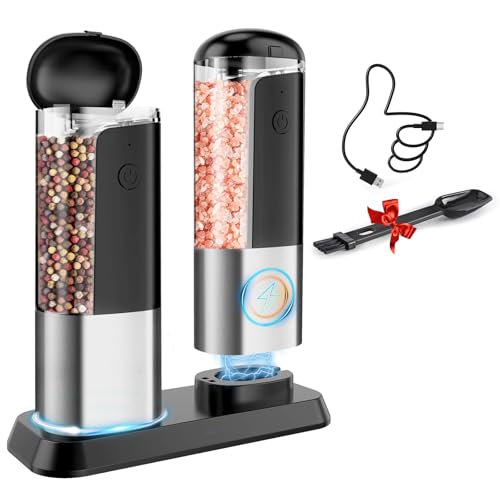 Molinillo Sal y Pimienta Electrico Ajustable: Molinillo de Especias Recargable Pimentero Set Automático Moledor de Sal y Pimienta de Gran Capacidad