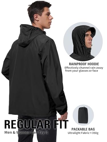Image of UIQUR Mens Lightweight Rain Jacket Waterproof Windbreaker Packable Rain Coat with Hood for Golf Running Hiking Travel