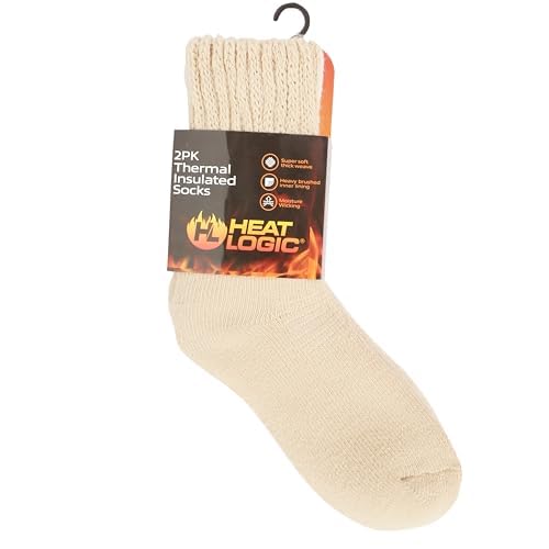 Image of Heat Logic Women's Thermal Socks, Hiking Warm Winter Thick Thermal Crew, Cozy, Cabin & Boot Socks, With & Without Grippers