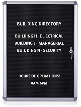 EVERSUPPLY Enclosed Changeable Letter Boards Felt Message Board with Locking Door, Black, Aluminum Frame, 26X20 inches