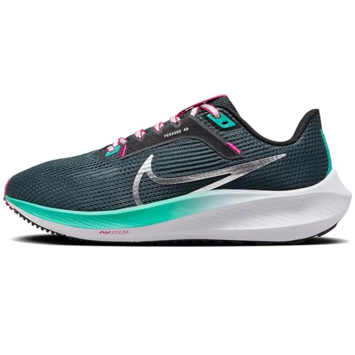 Nike Pegasus 40 Women's Road Running Shoes (Extra Wide) (FN7991-300, Deep Jungle/Black/White/Metallic Silver) Size 7