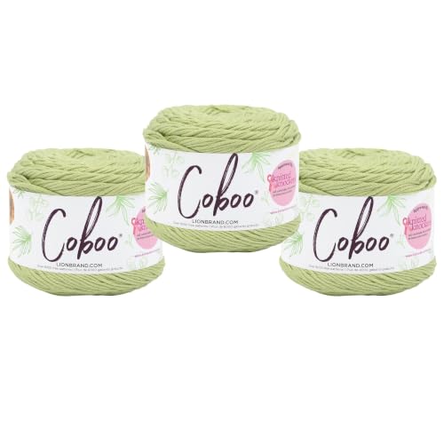 Image of Lion Brand Yarn, Coboo Cotton Blend Crochet Yarn, Celery, Green, 3 Pack