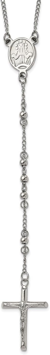 Jewelry Affairs Religious Rosary Necklace, Stainless Steel, 25 inch, 4mm Beaded Chain with Cross