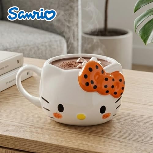 Image of Silver Buffalo Sanrio Hello Kitty Orange Black Bow, 3D Sculpted Mug, 20oz | Halloween Colors, Ceramic, 0.59 Liters