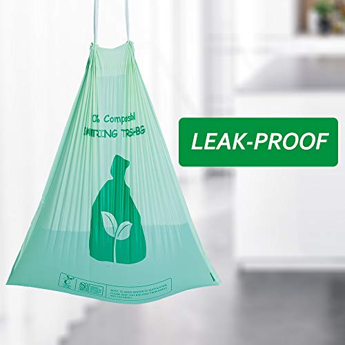 Wrapok 100% Compostable Drawstring Kitchen Trash Bag Biodegradable Astm D6400 Disposable Food Waste Bags, 4 Gallon, 30 Count #TOP4
