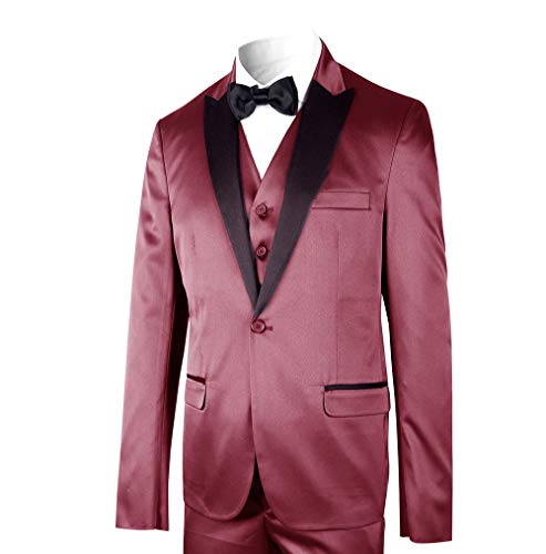 Terno Smoking 1 Botão Marsala acetinado, Kit 3 peças para casamento, noivo, padrinho, formando e Bla