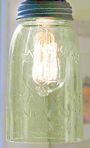 Colonial Tin Quart Open Bottom Mason Jar Pendant Lamp in Weathered Galvanized,Light Apple Green Recycled Glass Barn Roof Gray Lid