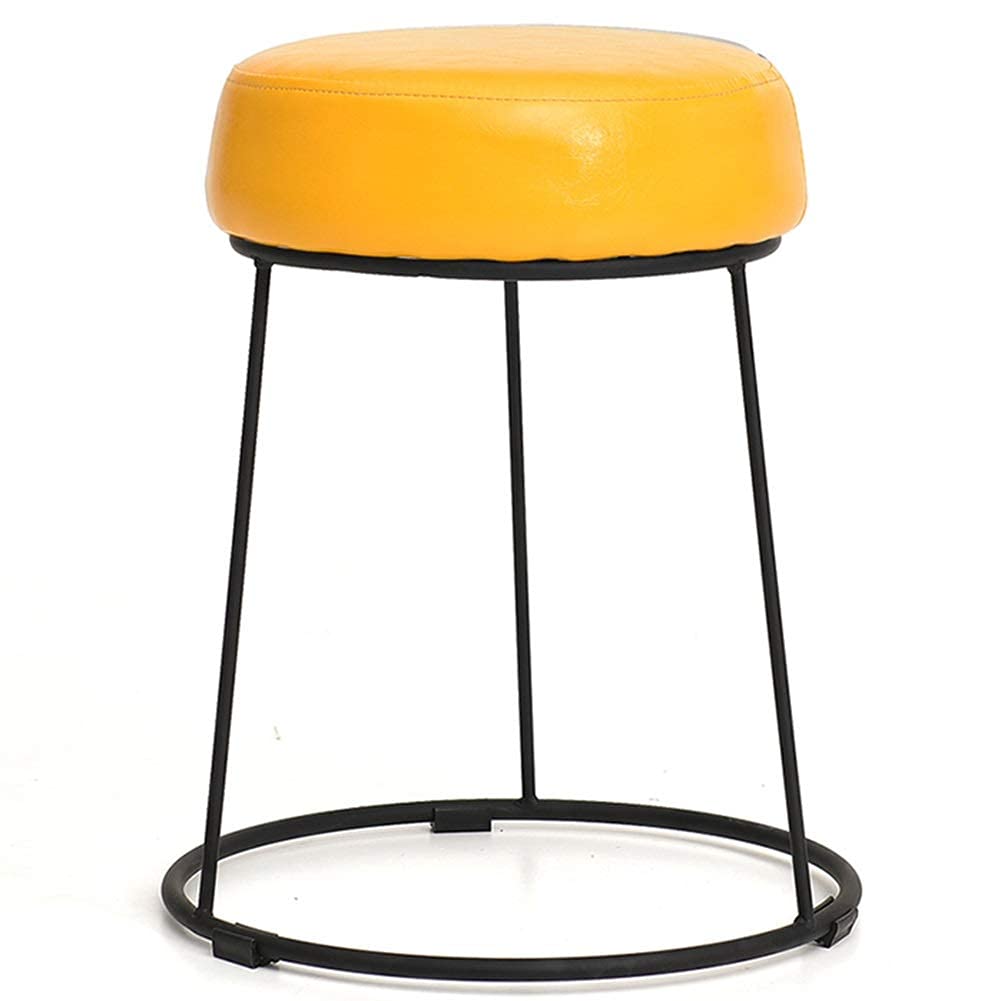 Pouf en cuir jaune 39x29x46cm avec repose-pieds en fer et éponge
