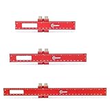 木工定規 ケガキ定規 180mm/230mm/330mm 3点セット、アルミ合金 精密トラック マーキング定規 両面目盛り スライドストップ付き (レッド)